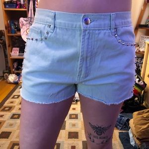 Light blue studded shorts